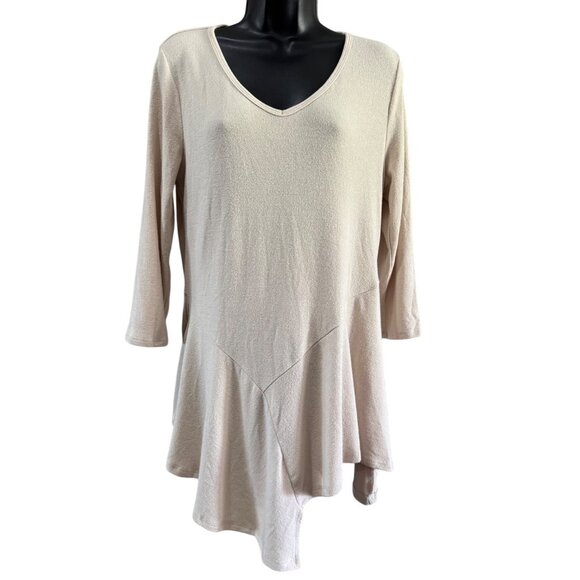 Soft Surroundings Top M Beige Asymmetrical Hem Tunic Sweater Strechy - Picture 1 of 9